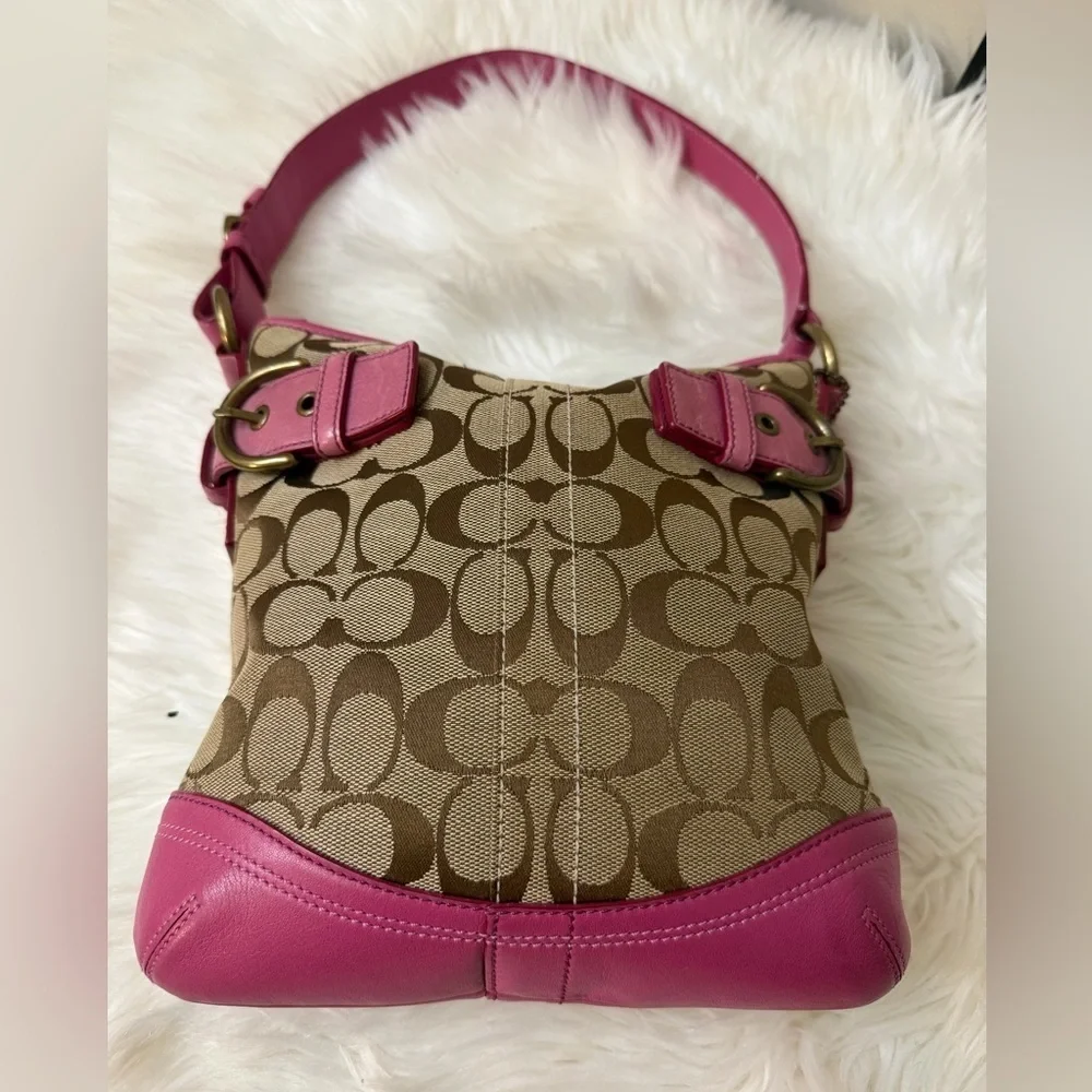 Coach Pink and Brown Signature Shoulder Bag